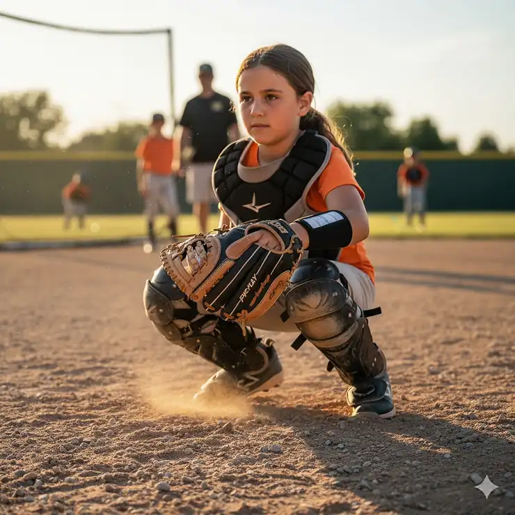 Best youth catcher's glove being used by a young player during a practice drill.
