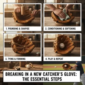 Step-by-step visual guide on the proper methods for breaking in a new catchers glove quickly and effectively.