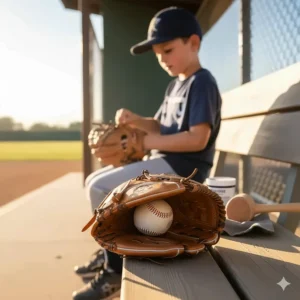 Image illustrating the process and necessary tools for effectively breaking in a new youth first baseman glove.