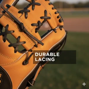 Inspection of the durable lacing on a best youth catcher's glove, ensuring long-term use.