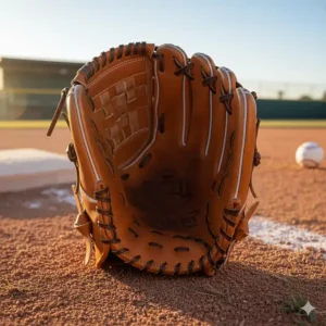 Detail of the single-post web, a popular style for a youth first baseman glove to aid visibility and ball retention.