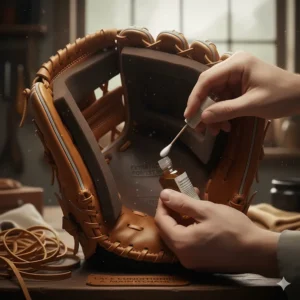 Image demonstrating how to properly condition and maintain the laces of a durable first base glove.