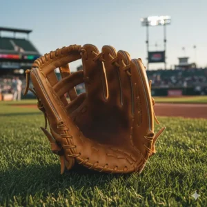 Close-up of a high-quality leather baseball glove with an H-Web design, a popular choice for the best outfield gloves.