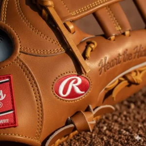 Detail view showing the rich, full-grain premium steerhide leather of a Heart of the Hide infield baseball glove.