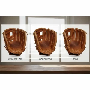 Comparison of different web styles available for a left hand throw first base glove.