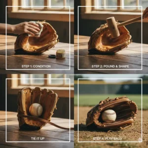 Step-by-step instructions on how to properly break in a new left handed first baseman's glove.