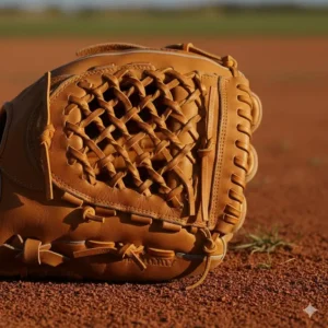 Detailed shot of the intricate closed web design on a specialized pitcher's fielding glove, emphasizing the deep pocket.
