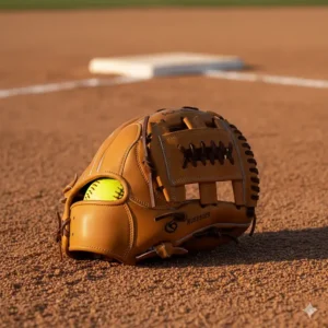 Professional-grade softball pitching mitt, often slightly smaller and specifically designed for fastpitch or slowpitch softball.