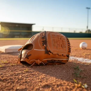 A high-quality photo of a new youth first baseman glove ready for play.
