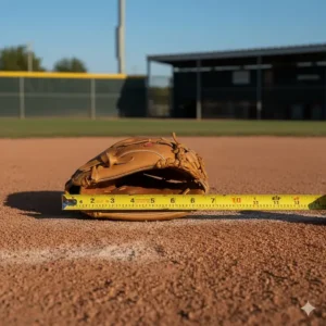 A visual showing the smaller size and length of a baseball glove, usually 10 to 12.75 inches, depending on the position.