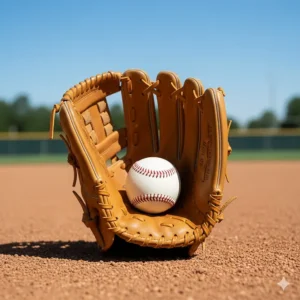 Image of a traditional baseball glove, illustrating the shallower pocket and often open web, designed for quickly transferring the smaller baseball.