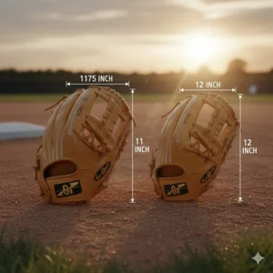 Diagram showing the subtle size difference between 11.75 and 12 inch baseball gloves, illustrating why 12" offers a bit more length for utility players.