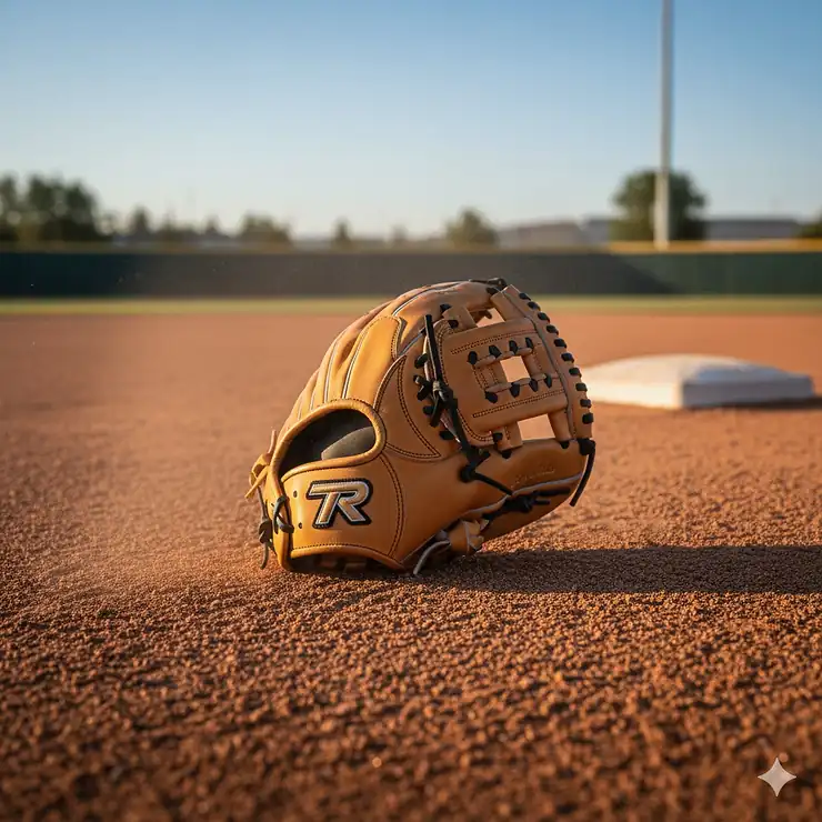 Baseball training glove on a field, emphasizing the large pocket and durable construction for improved fielding drills.