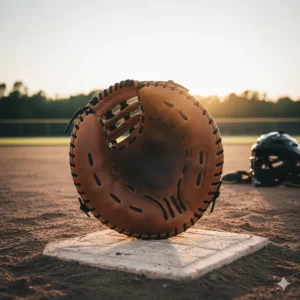 A heavily padded, circular softball catcher's mitt, designed to absorb impact and provide a large target behind the plate.