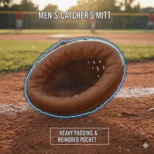 A large, heavily padded men's softball catcher's mitt with a reinforced pocket.