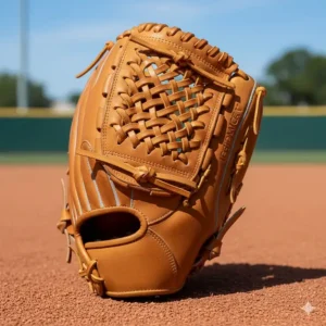A leather slowpitch softball glove with a closed basket web, ideal for pitchers and concealing the ball.