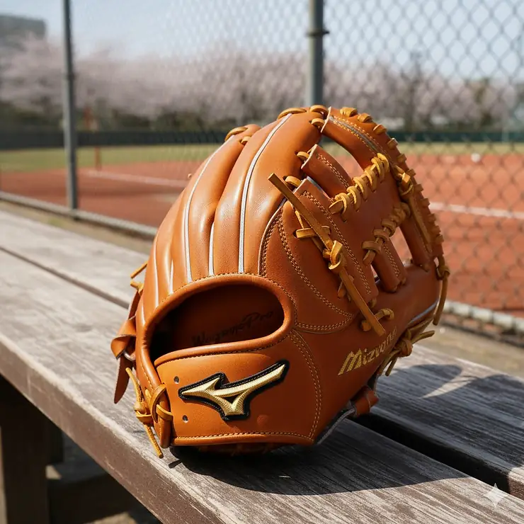 Close-up of a new, high-quality Japanese baseball glove made with premium steerhide leather, showcasing traditional craftsmanship.