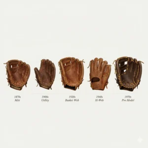 Diagram illustrating the evolution and history of baseball gloves, from early mitts to modern retro baseball glove designs.