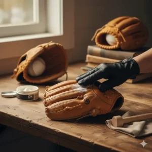 Illustration of the recommended process for breaking in new fastpitch softball gloves to achieve a customized fit.