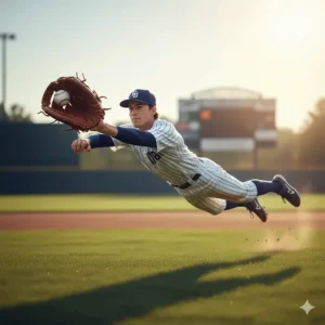 Left handed baseball player making a catch with their appropriately sized glove.