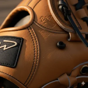 Close-up texture image of the premium leather construction on a high-end 11.75 or 12 inch baseball glove, focusing on quality and stitching.