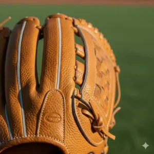 Detailed photo showcasing the premium steerhide leather material used in high-quality slowpitch softball gloves.
