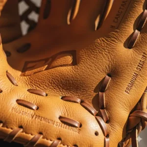 Detailed texture shot of premium full-grain leather, emphasizing the durable material that makes the best softball gloves.