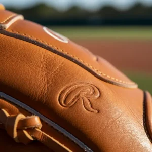 Close-up texture of the premium steer hide leather used to craft a Heart of the Hide baseball glove.