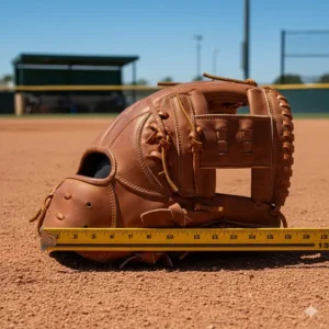 A measurement of a softball glove demonstrating its longer length, typically between 12 and 15 inches, compared to a baseball glove.