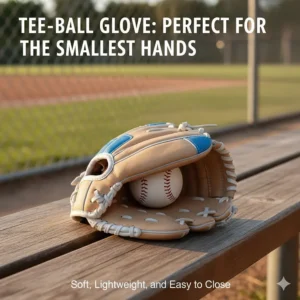 A very small, soft tee ball glove for kids, designed for the youngest players.