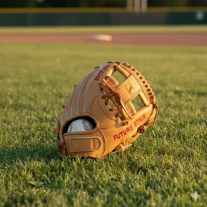 A smaller, durable youth left handed baseball glove, perfect for beginning players.