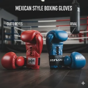 A side-by-side comparison of boxing gloves from top Mexican brands like Cleto Reyes and another leading rival, emphasizing the preferred Mexican style.