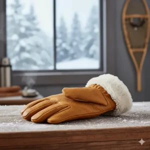 Winter-ready split cowhide work gloves with a soft fleece lining for cold weather protection.