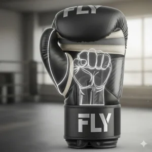 Close-up image focusing on the fixed, attached thumb design of the Fly boxing gloves for safety and reducing the risk of injury during sparring.