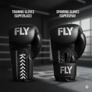 Extreme close-up of the micro-perforated leather surface of the Fly boxing gloves, showing the texture and the quality of the double stitching.