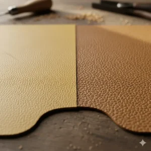 Close-up macro view comparing the smooth grain of goatskin leather vs the pebbled texture of cowhide.