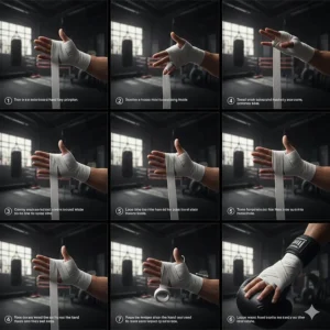 Essential steps for wrapping hands to wear under boxing gloves for punching bag training.