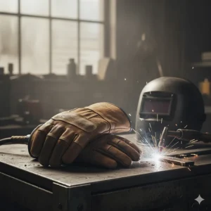 Split cowhide work gloves designed for welding and high-heat industrial tasks.