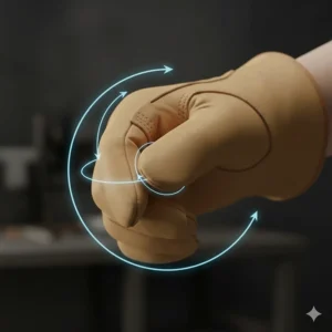 Illustration of a keystone thumb design on cowhide leather gloves for maximum ergonomic movement and comfort.