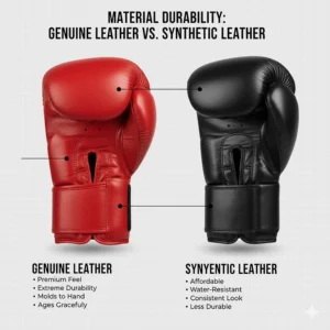 Comparison of genuine cowhide leather and high-grade synthetic materials used in durable sparring gloves.