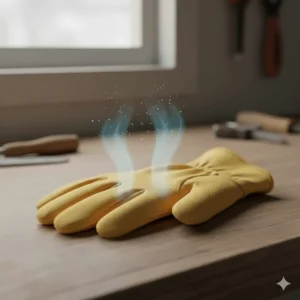 An illustration showing air movement through thin goatskin leather for warm weather comfort.