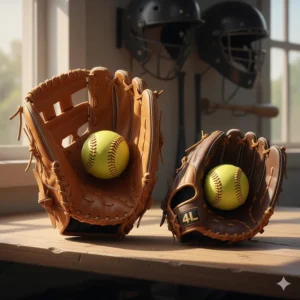 Image comparing the larger size of a softball 1st base glove to a standard infield glove, emphasizing its unique dimensions.