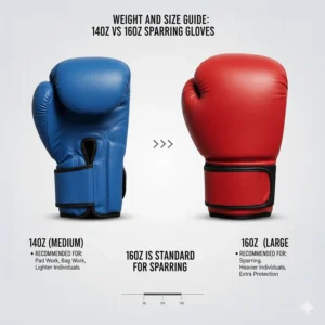 A size guide highlighting why 16oz is the standard weight for the best boxing gloves for sparring.