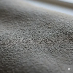 Close-up texture of gray split cowhide leather showing the abrasion-resistant fibers.