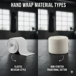 Side-by-side comparison of elastic Mexican-style wraps and traditional cotton boxing wraps.