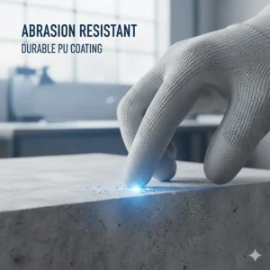 A graphic demonstrating the abrasion resistance of polyurethane-coated gloves in high-friction environments.