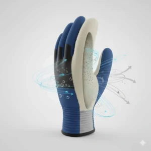 Illustration showing how air circulates while moisture is blocked in high-quality cold weather nitrile gloves.