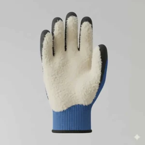Internal view of the brushed acrylic fleece lining used in winter-grade nitrile coated gloves.