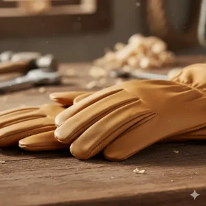 Close-up texture of durable cowhide leather used in drivers style work gloves for abrasion resistance.