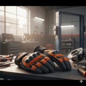 Durable impact-resistant mechanic gloves with padded knuckles for heavy-duty automotive repair.